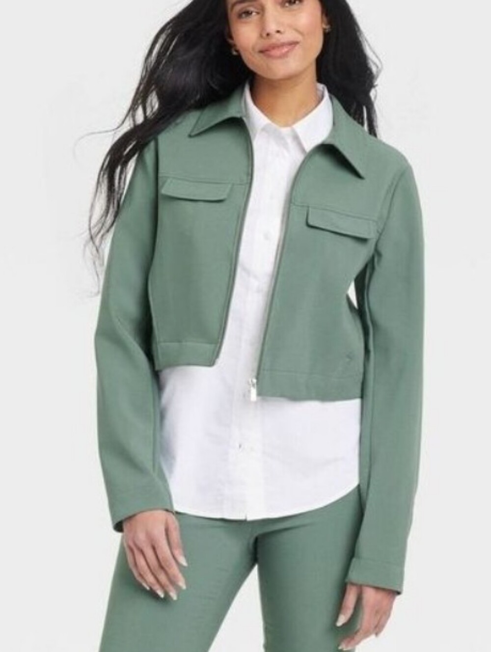 ❤️10/$40 New Women’s Zip-Front Cropped Jacket - Green